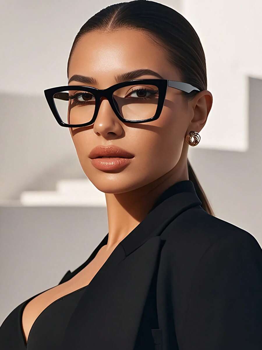 Women's Square Black Plastic Frame Glasses - Stylish And Practical, Ideal For Computer Reading, Gaming, TV And Mobile Use, Non - Prescription. - Black - View 1