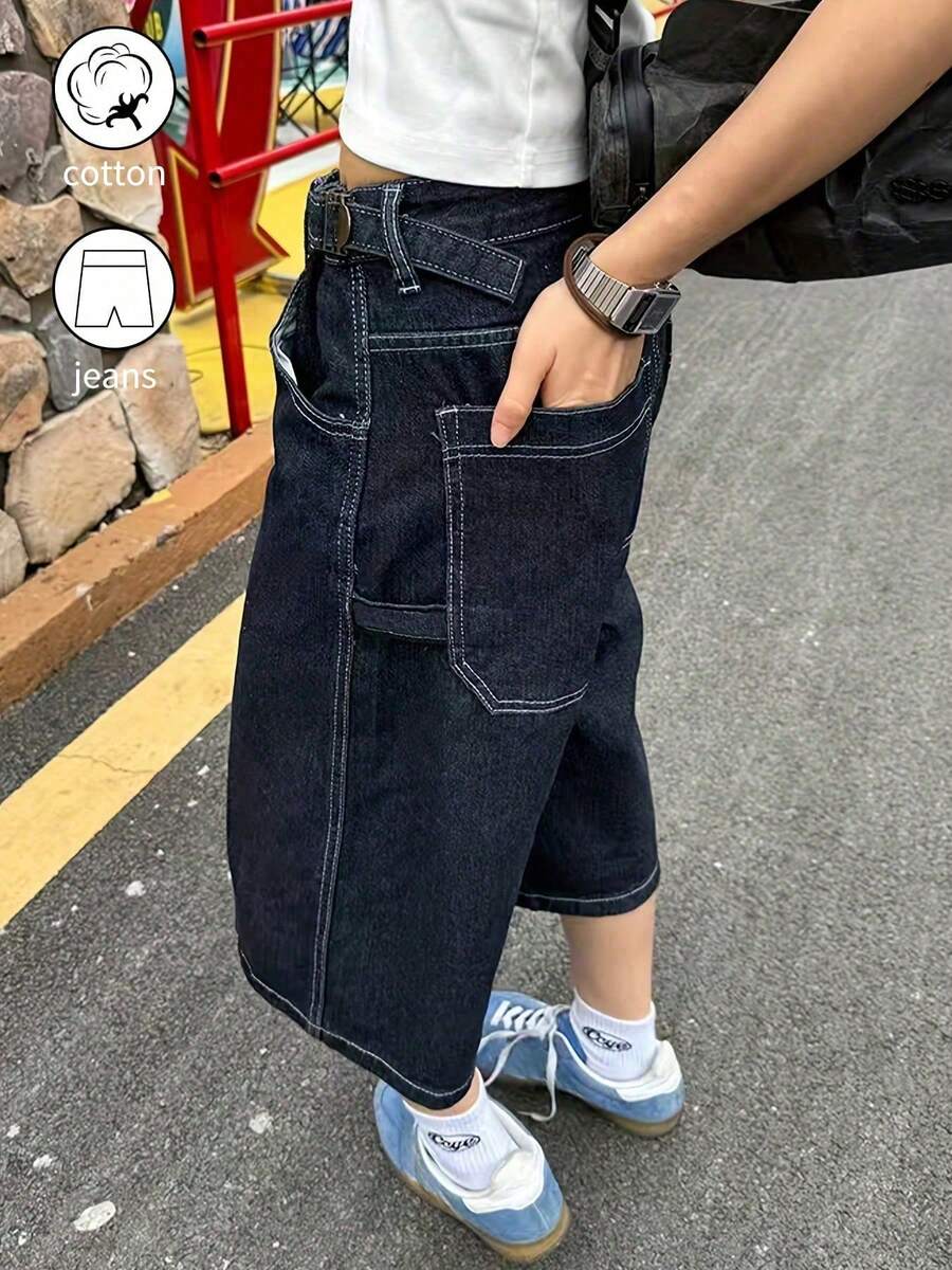 女士牛仔短裤 - 深藍色 - 查看 1