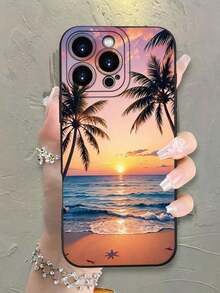 New Fashion TPU Phone Case - Hot Selling Tropical Beach Sunset Pattern Design Theme Luxury Shockproof Aesthetics Cute Phone Case, Lens Highlighting Protection, Compatible With For IPhone 17/17Air/17Pro/17Promax,16/16Plus/16Pro/16ProMax, 15, 14, 13, 12, 11 Series, Compatible With For Galaxy S Series, Easter Gift, Christmas Halloween Decoration/Birthday Gift, Girlfriend, Boyfriend, Friend Or Yourself. - 黑色 - 查看 2