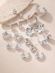 Bộ 6-18 bông tai CCB thời trang dành cho nữ, phong cách và thanh lịch, thích hợp để đeo hàng ngày, dự tiệc và tụ tập - Bạc - Xem 2