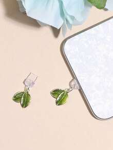 1pc Creative Green Leaf Shaped Dust Plug Compatible With Apple/Type-C Phone Charging Port & Data Port - 綠色 - 查看 5
