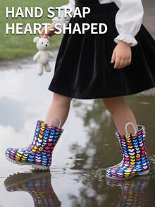 Wasserdichte Regenstiefel, Herzmuster, leicht zu reinigen, guter Halt, Griff zum leichten Anziehen, Outdoor Kinderschuhe