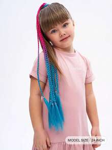 24inch Rubber Band Crochet Mixed Box Braids Plaited Ponytail Synthetic Gradient Dirty Braided Ponytail Hair Extensions For Kids 1pc - Multicolor - View 3