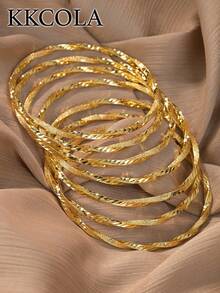 KKCOLA 6pcs Fashionable Twist Knot Bangle Bracelets, Boho Style, Party/Festival Gift, Jewelry Accessories, Daily Wear - Yellow Gold - View 2