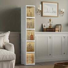 Local Delivery-Space-Saving 9.84" Narrow Plastic Adjustable Flip-Top Cabinet With Rolling Wheels - Transparent Slim Storage Organizer With Drawers & Shelves For Kitchen, Bathroom, Small Spaces - Heavy-Duty Durable Plastic Construction, White & Clear Design, Multi-Purpose Vertical Storage Cabinet For Home, Office, Apartment - Ideal For Books,, S, Seasonal Decor, Narrow Storage Cabinet, Stackable Storage Drawers, Cabinet Storage, Stackable Storage Cabinet, Slim Storage Cabinet - 四 - 查看 1