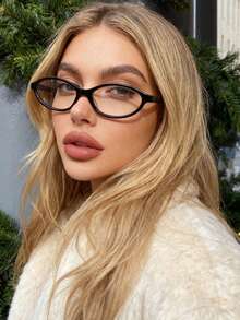 1pc Oval Fashion Glasses Frame Transparent Glasses Retro Versatile Women's Glasses Clear Glasses Suitable For Daily Commuting, Learning, Writing, Wearing Street Photography, Vacation Travel, Summer Beach Accessories, Summer Exquisite Accessories, Back To School Dressing - màu đen - Xem 4