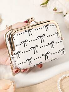 Modische und hochwertige Kreditkartentasche mit Schleifen-Muster, einfach und lässig mit mehreren Kartenfächern, modischer Reißverschluss-Münzbeutel, Schul- und Studentenwohnheim-Zubehör, abnehmbar und vielseitig, großes Fassungsvermögen Damen-Geldbörse, Handtasche, Aufbewahrungstasche