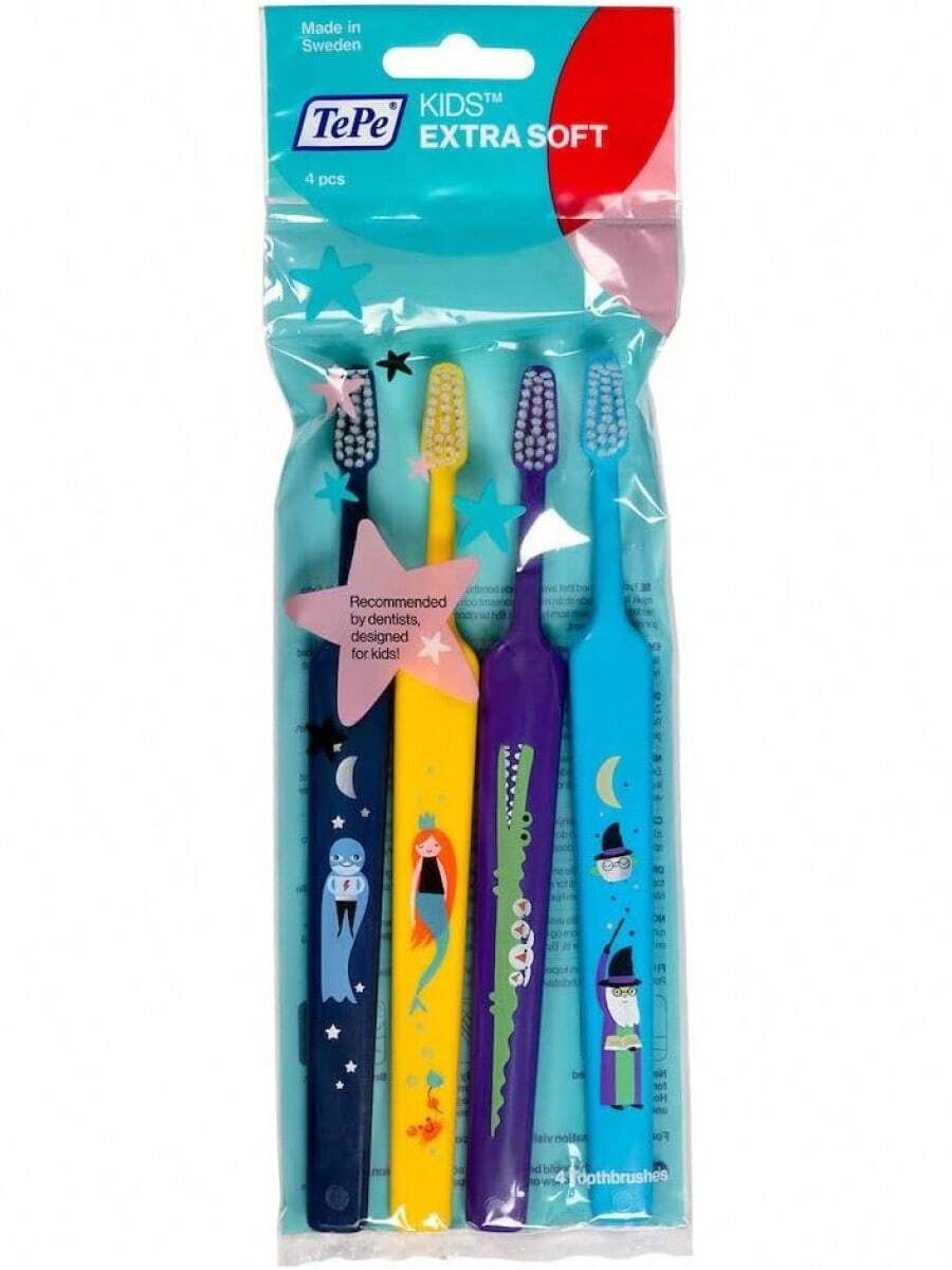 EstiloTendencia4 Cepillos Dentales TePe Para NiñOs  3 AñOs- Kids Extra Soft, Cepillo De Dientes Para NiñOs.Calidad PremiumVersióN Mejorada - 1 - Ver 1