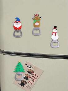 Christmas Fridge Magnet Bottle Opener Themed, Bottle Openers, Stainless Steel Cartoon Beer Bottle Opener Beverage Bottle Opener Flat Simple Bottle Opener(Fridge Magnet Function) - 4 Cute Designs (Santa, Snowman, Reindeer, Xmas Tree), Stainless Steel Barware, Fun Party Utensil, Perfect Holiday Present