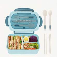 1升便当盒，含餐具，适合上班族，方形微波炉便当盒，带隔层，防漏，适合返校、教室、大学、户外用餐、学习用品、厨房收纳，返校必备