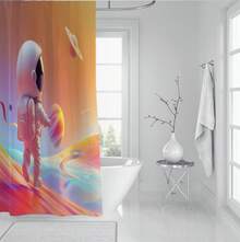 1pc Astronaut Waterproof Bath Curtain For Children's Bathroom Decoration Space Adventure Shower Curtain For Bathroom Partition Cute Cartoon Bathtub Curtains With Hooks 71 X 71 Inches Planetary Style Bathroom Curtains - Multicolor - View 2