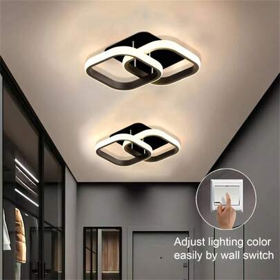 1pc Square LED Flush Ceiling Light, 3-Color Adjustable Ceiling Light, Suitable For Hallway, Living Room, Bedroom, Indoor Lighting, Home Decor, Ceiling Light
