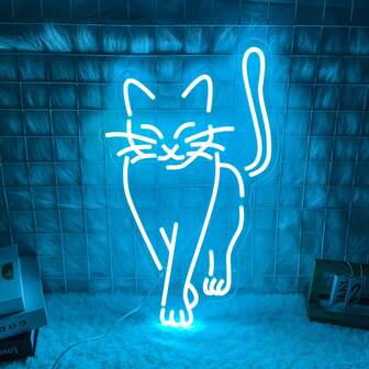Katt LED neonskylt, sovrumsdekor, djur neonskylt, söt katt väggdekoration för hemmet, katt nattlampa, dekorationer för uteplats, trädgård, barer, restauranger, hotell, butiker, klubbar, present till vänner, familj och barn