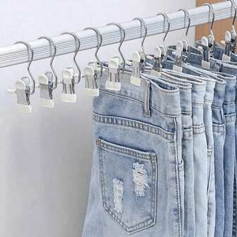 10pcs Premium Stainless Steel Clothes Clip, Adjustable Metal Pants Hanger With Clips,Laundry Clothes Nail With Hook, Portable Hanging Clothes Clip Decorations Costumes Decor Festival Decor Pant And Skirt Hangers With Grip Clips