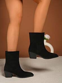 Botas de tobillo de moda para mujer, botines de tacón alto de punta, botas estilo western color caqui, botas de tobillo con tacón grueso/delgado retro, botas cortas clásicas, botas de tobillo negras, botas hasta la pantorrilla, botas de tacón alto cortas, botas para damas, otoño/invierno