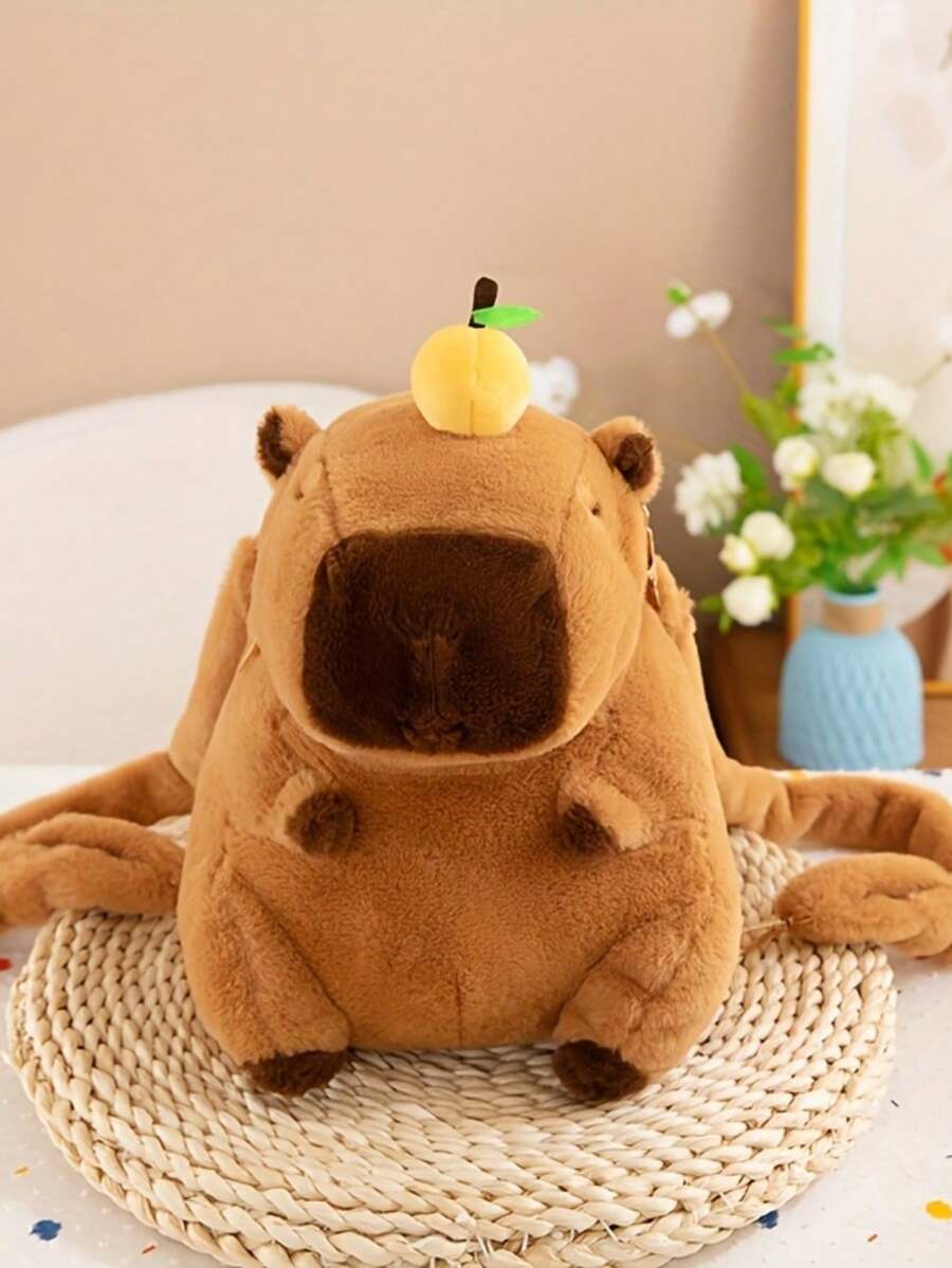 Mochila Bolso de Peluche de Capibara para Mujer - Bolso Bandolera con Forma de Capibara, Cara Abrazable, Mochila de Peluche Suave en Color Caqui y Marrón - Accesorio (Cierre de Cremallera, Limpieza en Mano/Seco) - Multicolor - Ver 1