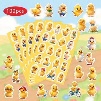 100pcs Yellow Duck Stickers, Cute Vinyl Waterproof Stickers For Scrapbooking, Laptop, Water Bottle Decoration