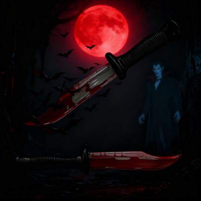 1pc Prop Performance Anime Prop Prank Bleeding Fake Knife Plastic Realistic Bloody Movie Prop - Halloween Costume Prop