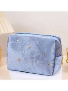 Customized Name Makeup Bag, Personalized Storage Bag, Jewelry Bag, Jewelry Bag, Personalized Embroidered Star Pattern Star Bag, Embroidered Makeup Bag, Essential Travel Bag, Customized Name Cosmetic Bag, Fluffy Embroidered Zipper Travel Bag, Cute Wallet, Toiletry Bag, Customized Makeup Bag