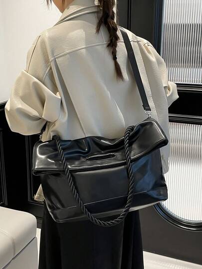 حقيبة تسوق عصرية، لون أحادي، حقيبة يد ناعمة متعددة الاستخدامات وبسيطة، بطراز فينتاج من البولي يوريثان للكلية والعمل والتسوق، مع إغلاق مغناطيسي تحت الذراع