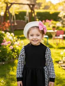 1pc Girls' White Big Bow Beret Hat, Solid Color, All Season, Vintage Style, Children's Warm Decorative Hat For Autumn/Winter - 1PC - View 6