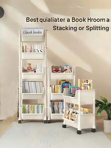 Carro de almacenamiento móvil de cuatro niveles, con un diseño portátil y multifuncional con ruedas giratorias bloqueables. - Blanco - Ver 10