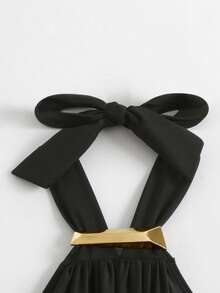 Allurini 女士两件套性感露背吊带镂空连体泳衣，后背系带设计，带裙摆，优雅 - 黑色 - 查看 7