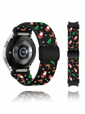 Christmas Theme Nylon Stretchy Band Compatible With Samsung Galaxy Watch 7 6 5 4 FE Band 40mm 44mm/Galaxy Watch 5 Pro Band/Galaxy Watch 6 4 Classic 47mm 43mm 42mm 46mm, Gradient Print Nylon Band, Gift For Boys Girls Friends And Family, Snowman, Reindeer, Santa