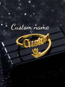 Anillo con nombre personalizado, joyería personalizada, anillo ajustable de acero inoxidable dorado/plateado, regalo de pareja - Anillo de oro modelo 9 - Ver 3