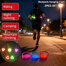 2个装背包挂灯，硅胶材质，小型警示LED灯，适用于夜间迷你LED跑步灯、手电筒，可用于露营、徒步旅行和背包照明。