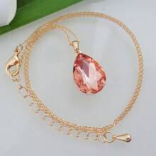 Navachi 18k Gold Plated Water Drop Pear-Shaped  Pendant Necklace 16inch+2inch{Inchcolor_nameinch:InchOrangeinch} - Orange - View 8