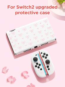 1 Stück rosa Schleife & Herz Muster Schutzhülle, kompatibel mit Switch/Switch 2, Switch 2 (2025)/Switch OLED/Switch NS/Switch Lite, inklusive Aufbewahrungstasche, Kartenfachbasis, weiche hautfreundliche Schutzhülle, perfektes Geschenk für Switch Spieler