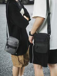 Minimalistischer einfarbiger Nylon Stoff bequeme Herren Umhängetasche, Vorder- und Rückseite mit Mehrfachtaschen Design mit glatten Reißverschlüssen, abnehmbarer Gurt, verstellbarer Schultergurt, Innentaschen, geeignet für Lässig, Urban, Sport, Outdoor, Reisen, Pendeln, Einkaufen, kreative Umhängetasche