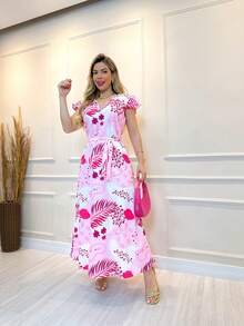 Long Crepe Dresses With Manga Print, New Women's Style. - 淺粉色 - 查看 1