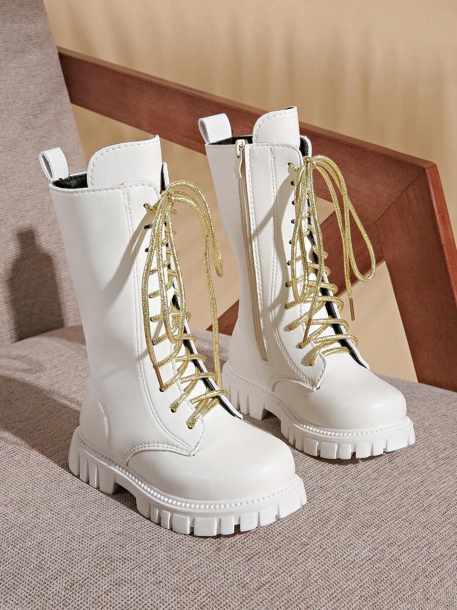 2025 New Fashion Versatile Flat Ankle Boots, Mid-Calf Boots For Girls, Teenage Riding Boots - trắng - Xem 1