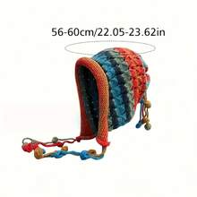 1 szt. unisexowa zimowa czapka beanie – miękka, luźna czapka z wielokolorowym wzorem w paski (brązowy/niebieski/pomarańczowy/czerwony/czarny/szary/biały/cyjanowy/fioletowy) – lekka, ciepła, wiatroszczelna, z nausznikami i ozdobnymi frędzlami, elastyczna, do jazdy na nartach, snowboardzie, na co dzień na świeżym powietrzu – nadaje się do prania w pralce, akcesorium na zimną pogodę, damska zimowa czapka beanie