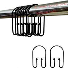 12pcs Black Rust-Proof Double-Sided Shower Curtain Hooks, Smooth Sliding Shower Curtain Rings For Bathroom - Black - View 1