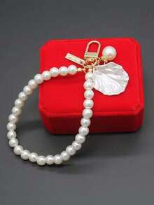 1个珍珠链钥匙扣，仿贝壳吊坠，时尚精致设计，可作背包挂饰、汽车钥匙链，多功能配饰 - 彩色 - 查看 3