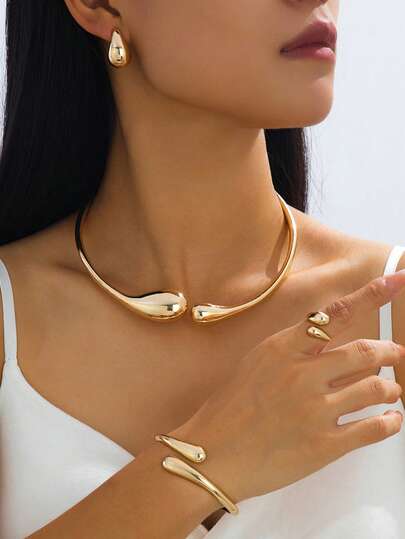 1 Set Elegant High-End Teardrop Earrings, Bracelet, Ring, Necklace Jewelry Set For Women, Suitable For Festivals, Parties, Galas, And Dates, An Elegant Gift For Girlfriend