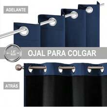 NANWEI 100% Cortinas Blackout, Cortinas Largas con Forro Negro para Estar/Recámara Ventana, Ojales en la Parte Superior, Aislamiento Térmic, Reducción Ruido, 2 Paneles (, 132 x 213.3 cm)(Azul 106.6An x 160Al cm (2 Paneles)) - Tipo 9 - Ver 3
