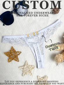 Custom Sexy Lace Sheer T-String Thong Panties, Low Waist Women's Intimate Apparel, Christmas Gift - White - View 1