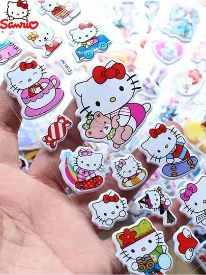 Sanrio 12 pièces Ensemble d'autocollants à bulles 3D Hello Kitty de Sanrio, autocollants de dessin animé PVC, papeterie à bulles mignonnes, convient pour le scrapbooking et la décoration