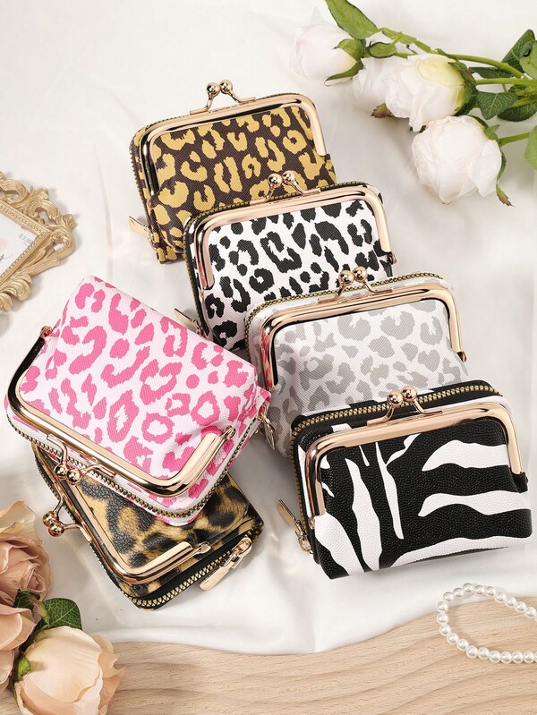 Featured Leopard Print Design, New Women's Minimalist Wallet, Coin Bag Zipper Portable Short Bag, Detachable Multi Functional Large Capacity Women's Wallet Handbag Storage Bag