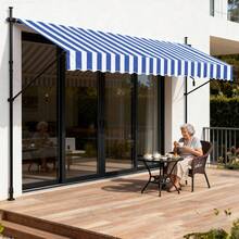 LILIIN Clamp-On Awning For Balcony, 400 Cm Wide - Awning With Hand Crank, Height-Adjustable Balcony Awning Without Drilling, UV Protection, Sun Protection, Weatherproof (400 X 120 Cm, Grey-White/Blue-White/Dark Grey/Light Grey) - Blue and White - View 7