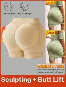 High Waist Butt Lifting Seamless Shorts For Women, Tummy Control Shapewear Shorts With Removable Padded Hip Enhancer, Waist Trainer, Postpartum Recovery Shorts, Slimming Bodysuit - Apricot - View 5