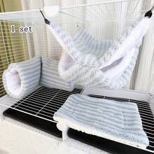 3pcs Sugar Glider Double-Layer Hammock, Ferret Hideaway Tunnel House, Pet Mat Combo Set, Suitable For Small Pets Like Sugar Glider, Hamster, Rabbit