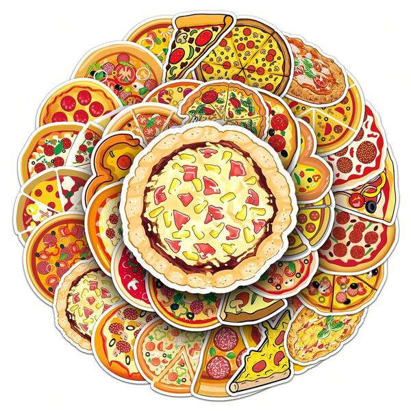 50pcs Food Pizza Snack Dessert Cute Aesthetics Stickers Ins Funny Love Doodle Cartoon Art Cool Deacls Pack Halloween Christmas Decoration Adults Suitcase Bottle DIY Laptop Skateboard Luggage Party Gift