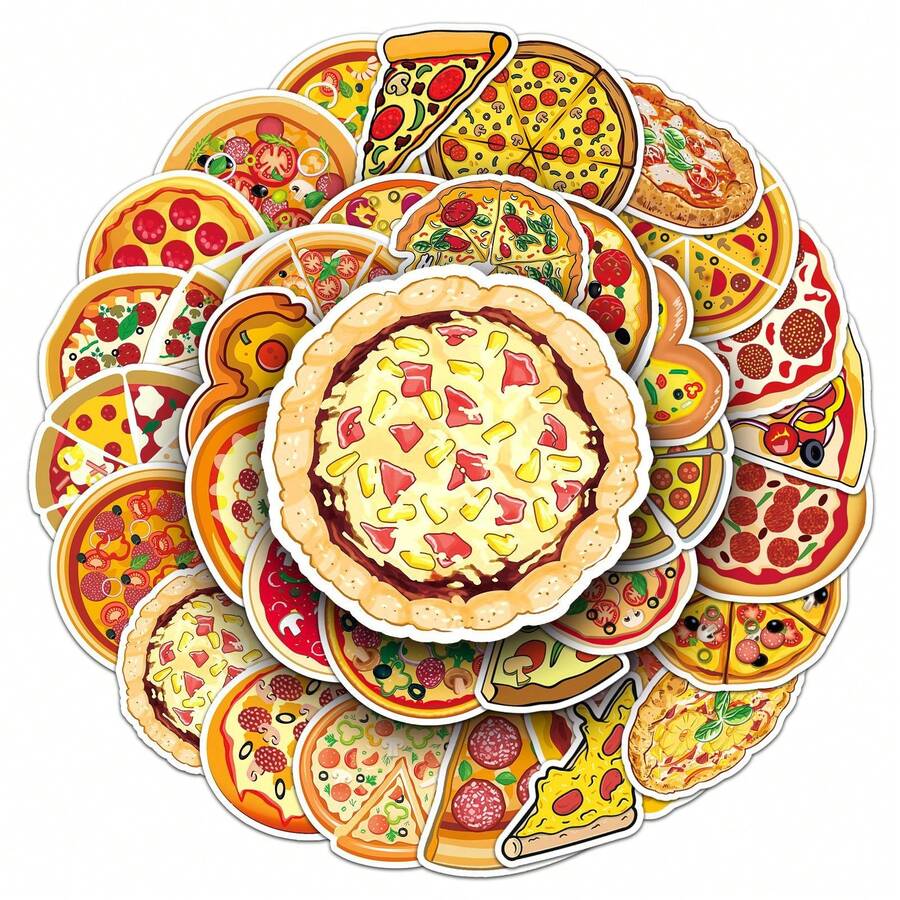 50pcs Food Pizza Snack Dessert Cute Aesthetics Stickers Ins Funny Love Doodle Cartoon Art Cool Deacls Pack Halloween Christmas Decoration Adults Suitcase Bottle DIY Laptop Skateboard Luggage Party Gift