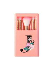 5件套粉色便携式化妆刷套装，带镜子，粉色花卉和黑色字母A-S，盒装化妆刷套装，多功能化妆刷带镜盒，迷你多功能化妆刷，粉底刷，眼影刷，初学者化妆工具晕染刷化妆收纳盒，包含化妆刷。 - 彩色 - 查看 14