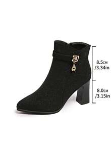 2025 Autumn/Winter Women's New High Heel Short Boots, Thick Heel Pointed Toe Slim Ankle Bootsn Bootnd - Black - View 2